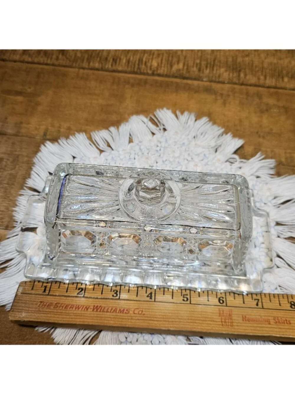 70's FEDERAL WINDSOR CLEAR CRYSTAL WINDSOR PATTERN COVERED BUTTER DISH CLEAR